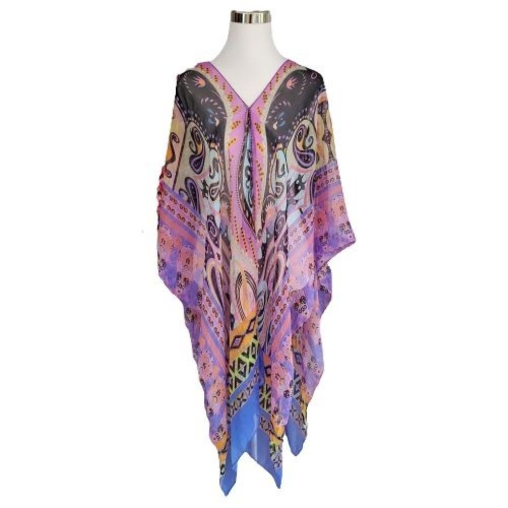 Bijoux Terner Women's Multi-Color Chiffon Shear Summer Beach Swim Cover Up NWT